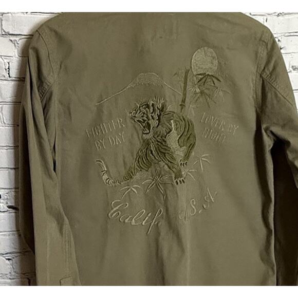 Lucky Brand Military Jacket $199 Embroidered Tiger Fighter Lover, Medium EUC - Picture 11 of 12